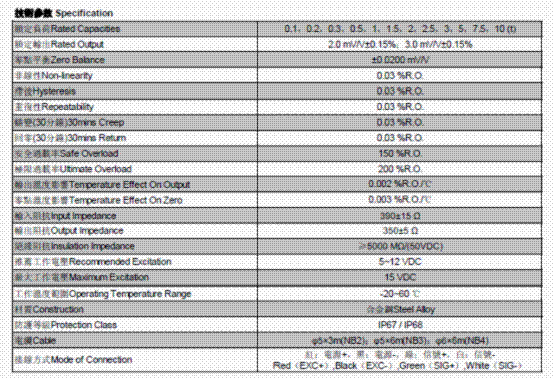 NB2-0.3t,NB2-0.3t稱重傳感器技術(shù)參數(shù)圖